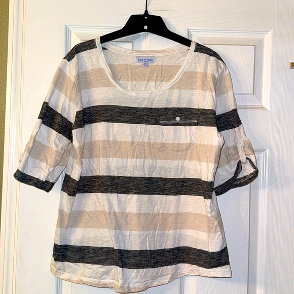 Kate Parks Striped 3/4 Sleeve Soft Top - Picture 1 of 6